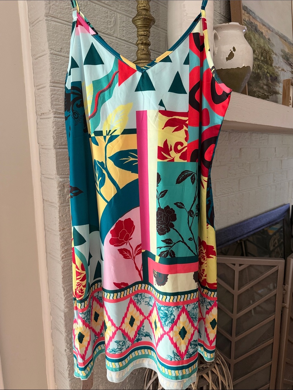 Emery Rose 🌹 Floral & Geometric Mini — large | lightweight |  flirty slip dress